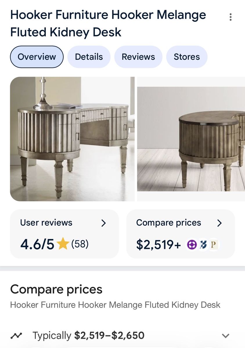 Hooker Fluted Kidney Desk