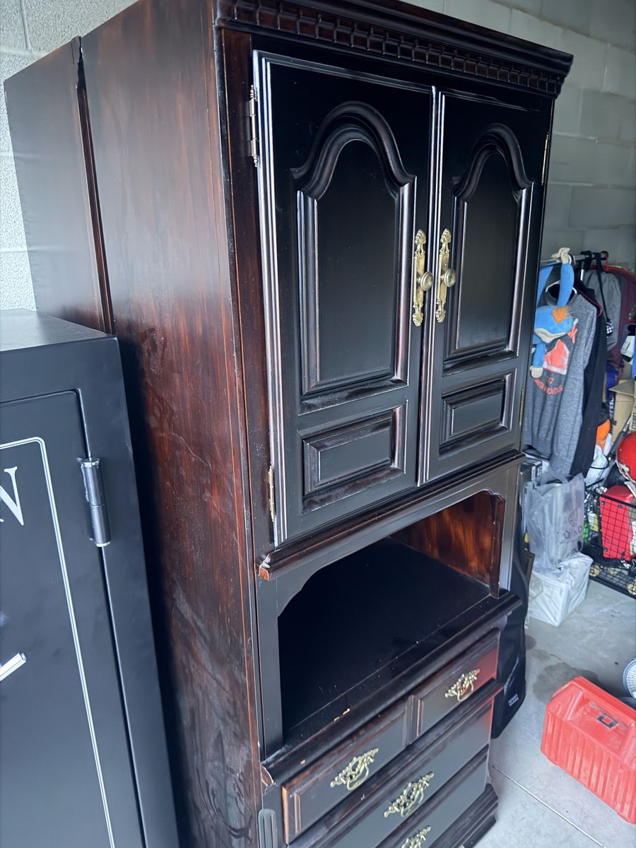 Sumter Cabinet Company - Two Dark Wood Entertainment Center Armoire with Storage Drawers