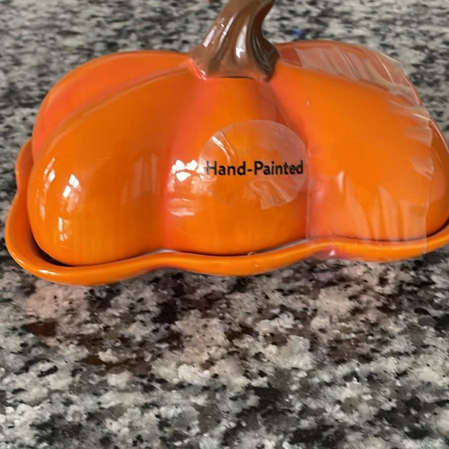 Hand-painted fall Thanksgiving pumpkin butter dish