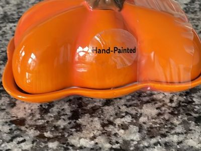 Hand-painted fall Thanksgiving pumpkin butter dish