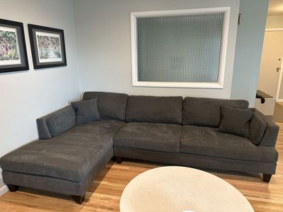 Spacious Dark Gray Fabric Sectional Sofa with Left-Hand Facing Chaise