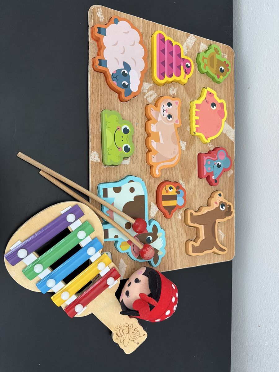Wooden Animal Puzzle Board & Mini Xylophone Toy Set - Educational & Musical Fun for Kids