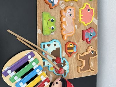 Wooden Animal Puzzle Board & Mini Xylophone Toy Set - Educational & Musical Fun for Kids