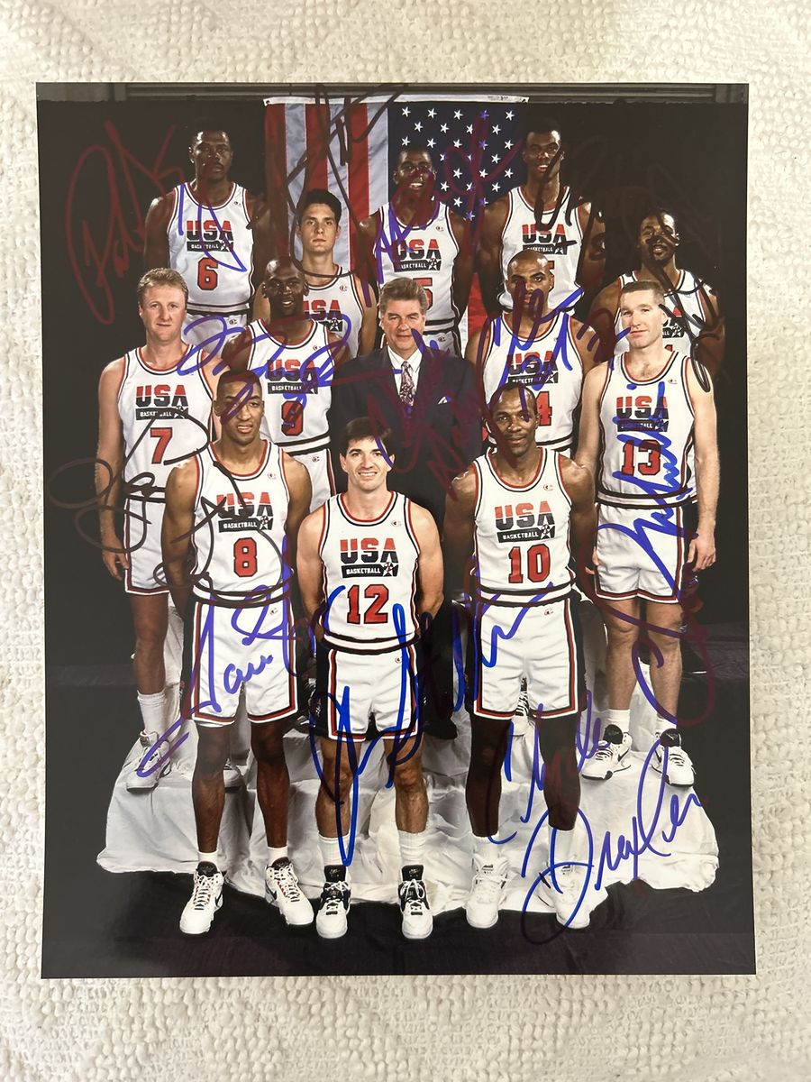 1992 USA Olympic Men’s Basketball Team Autograph 8x10 Hand Signed by 12 plus Coach Chuck Dailey W/COA