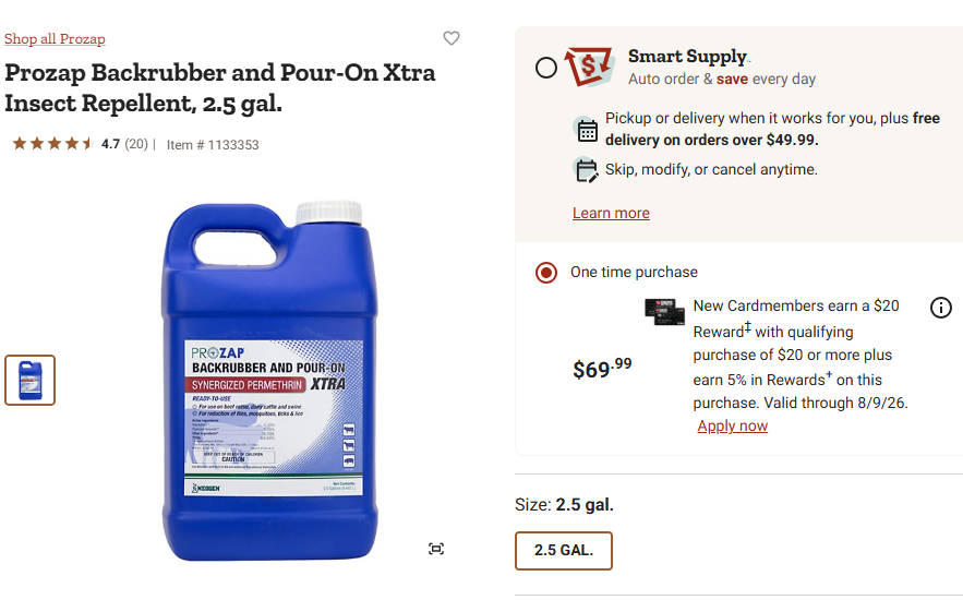 New - 2.5 gal Prozap Backrubber and Pour-On Xtra Insect Repellent
