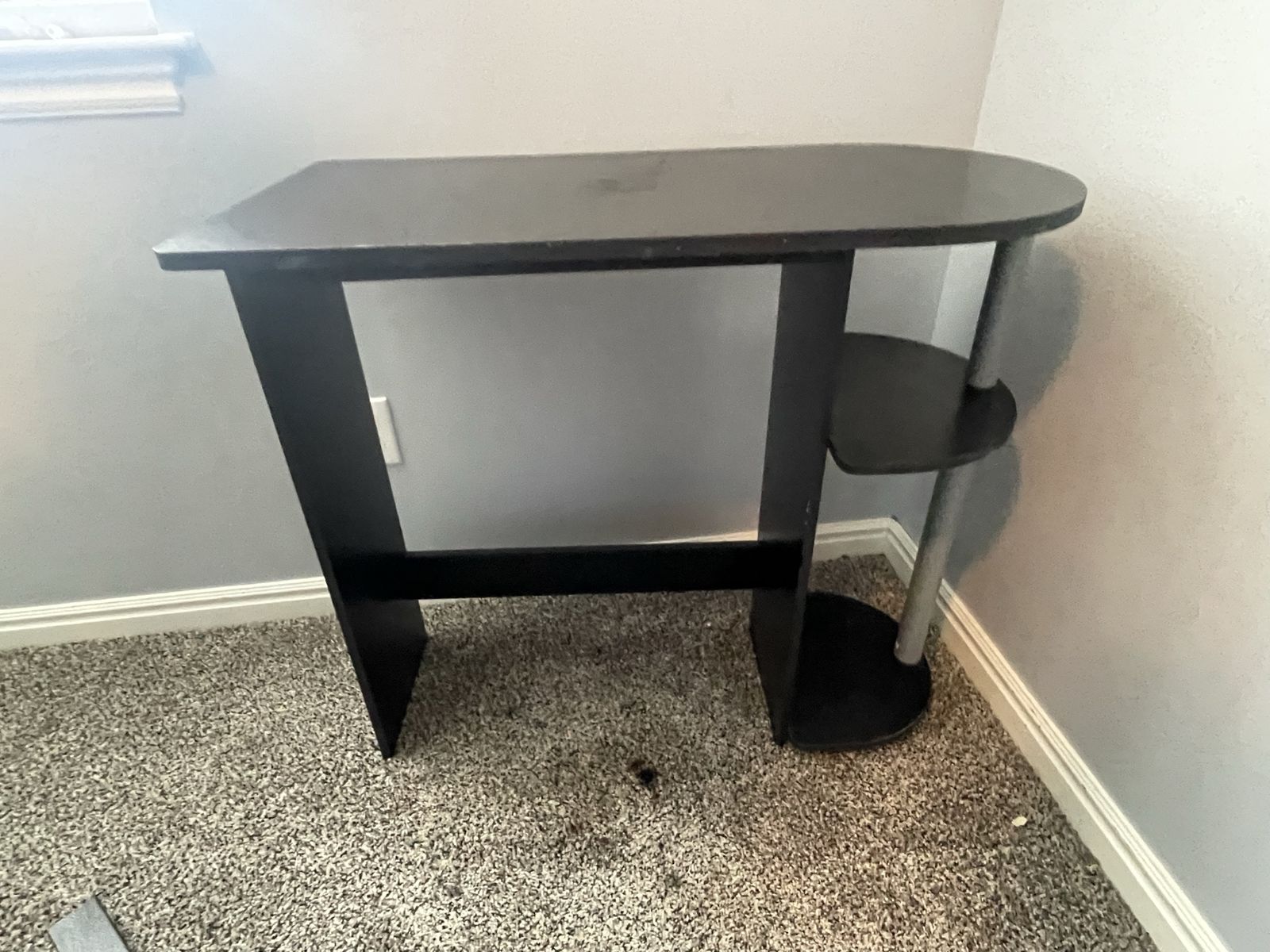 Black Computer Desk with Attached Side Shelves