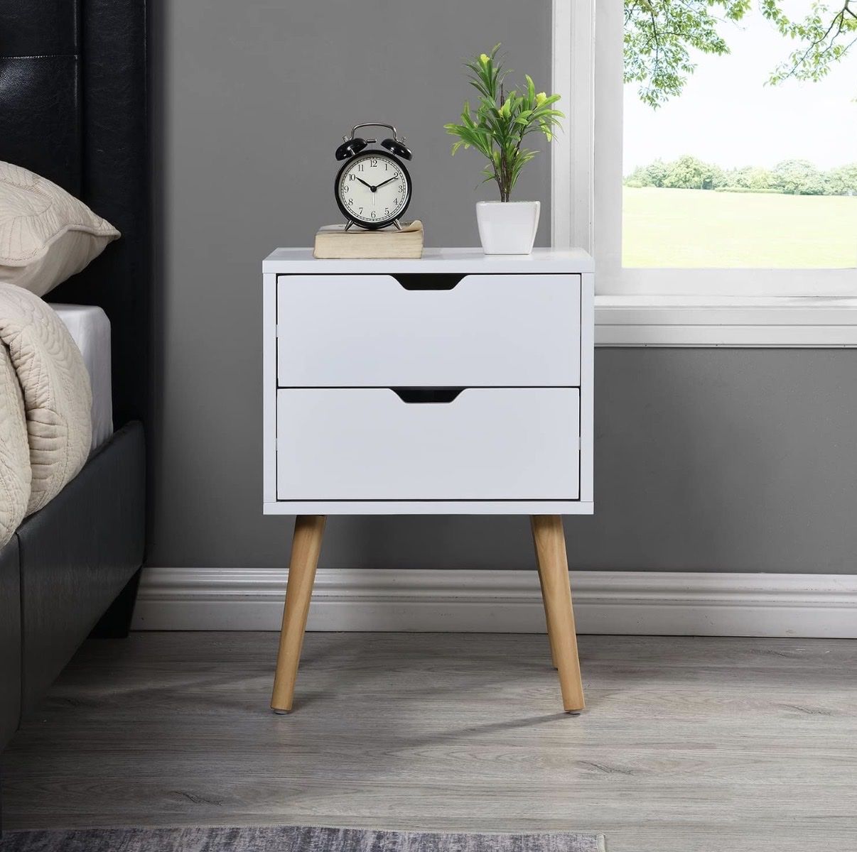 Modern White Nightstand with 2 Drawers – New