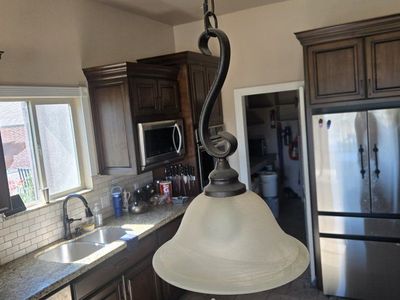 Traditional Bronze Pendant Light Fixture with Frosted Glass Shade