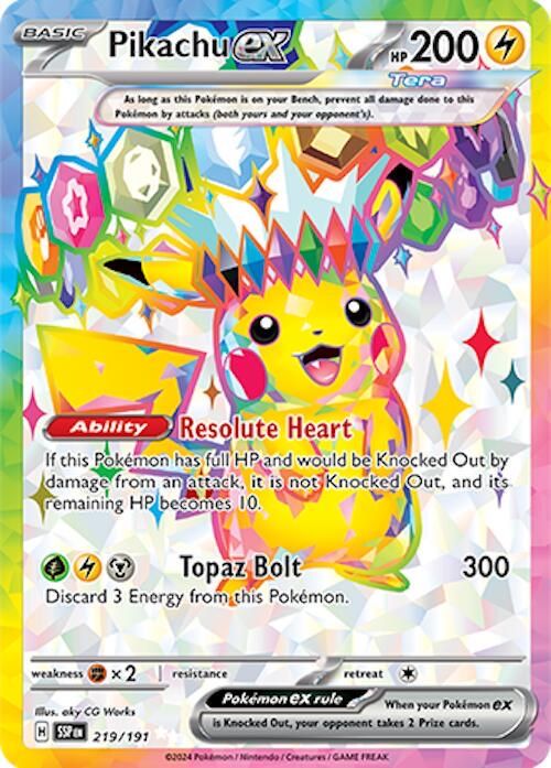 Pikachu EX 219 surging sparks Near mint Holo Foil