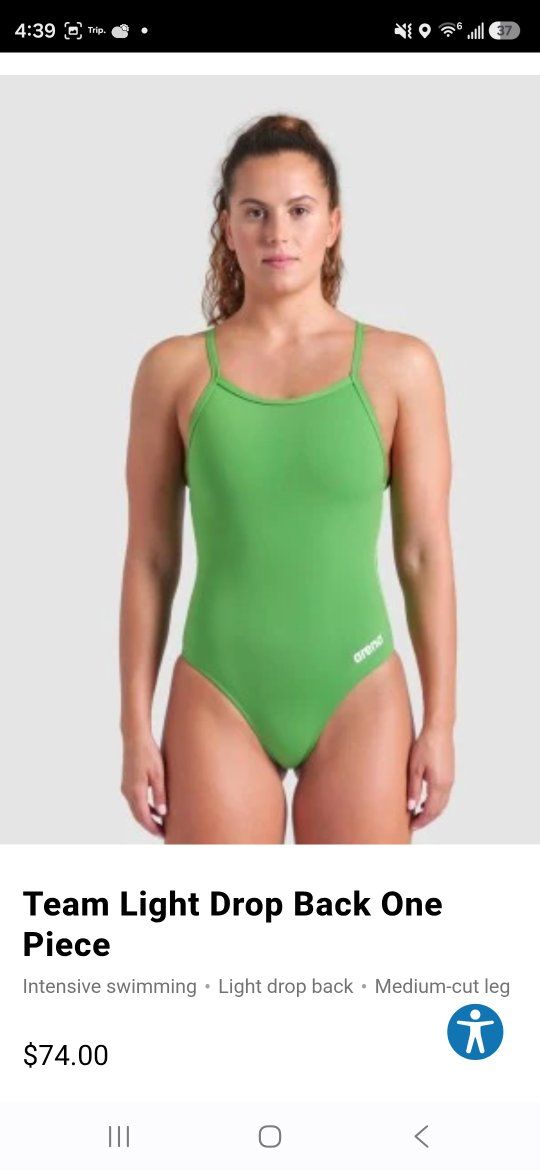 Arena Team Light Drop Back One Piece Swimsuit Women's Green Size 28