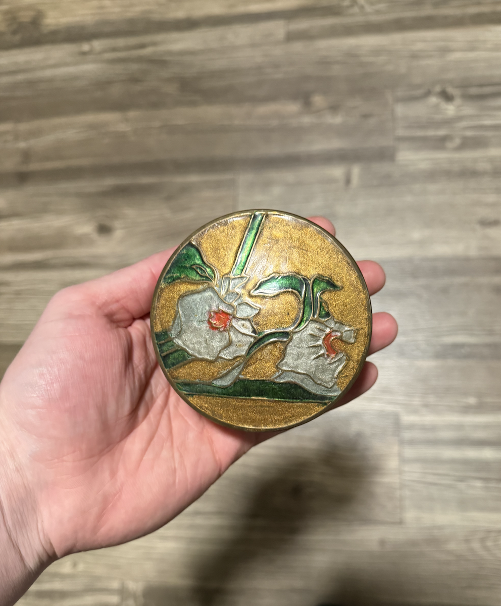 Vintage Brass & Enamel Floral Trinket Box