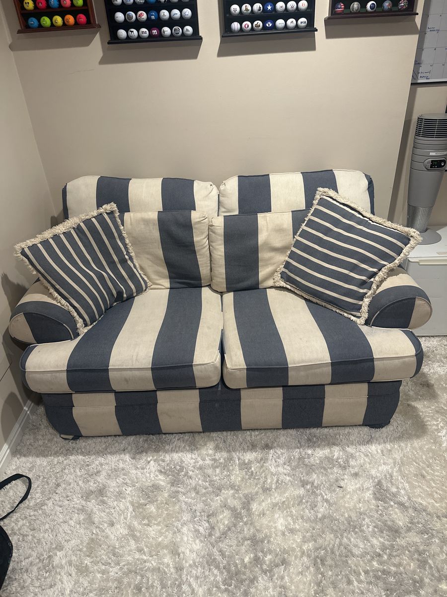 Blue and White Loveseat