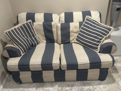 Blue and White Loveseat