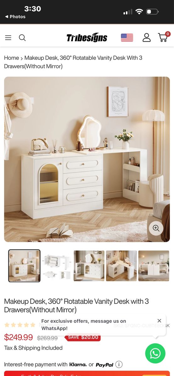 Tribesigns 360 degree Rotable Makeup Vanity