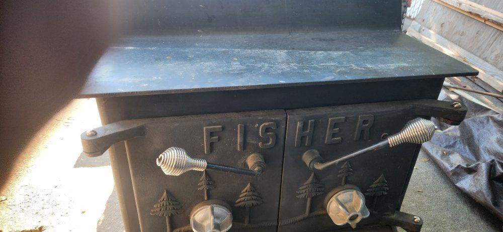 Vintage Fisher Double Door Cast Iron Wood Burning Stove