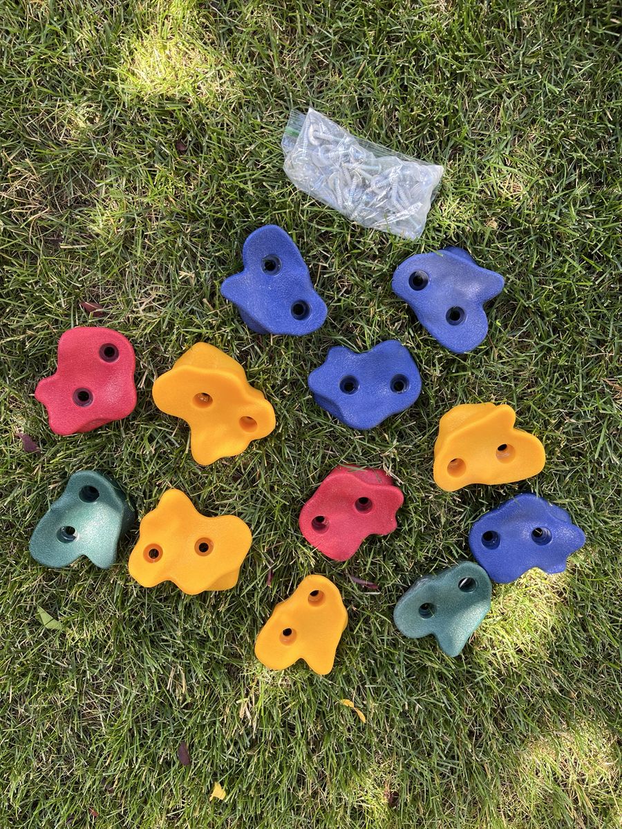 Colorful Rock Climbing Holds - 12 Pack with Hardware, Assorted Shapes & Sizes