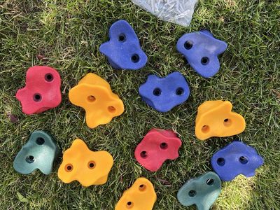 Colorful Rock Climbing Holds - 12 Pack with Hardware, Assorted Shapes & Sizes