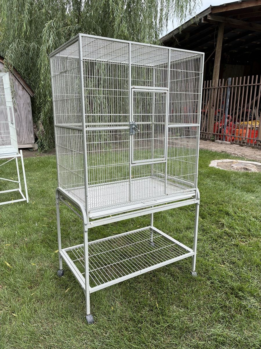 Large Metal Bird Cage with Rolling Stand. 