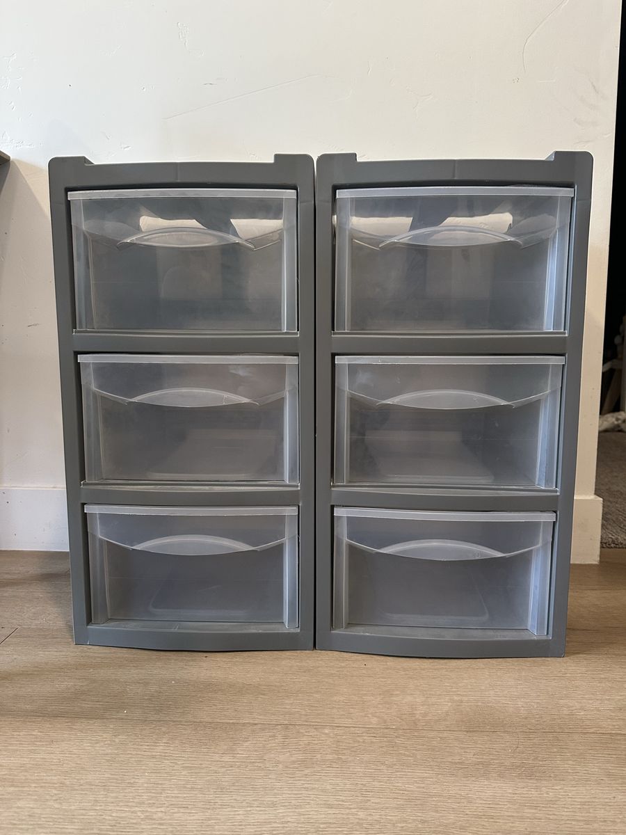 SET OF 2 Sterilite Plastic 3-Drawer Organizer - Gray
