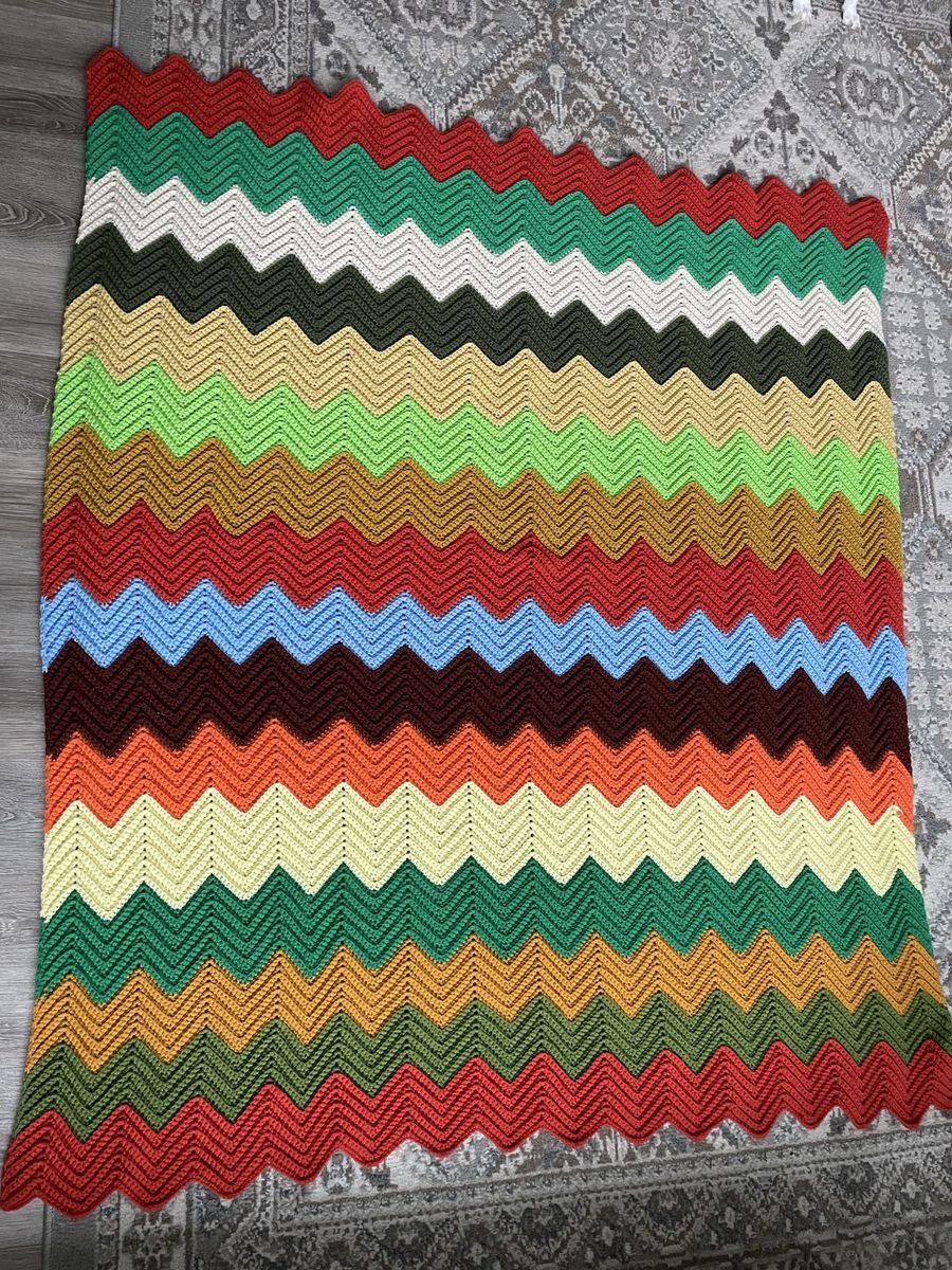 Knit Handmade Crochet Afghan Blanket Vintage Throw