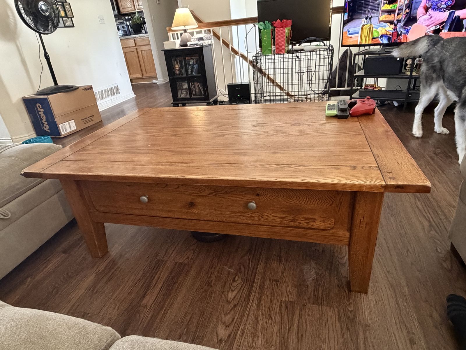 Rustic Oak Wood Coffee Table with Storage Drawer