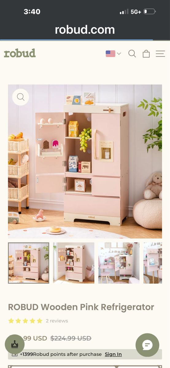 Robud Kids Wooden Pink Refrigerator