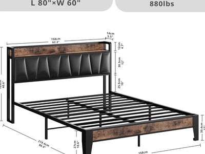 LIKIMIO Queen Bed Frame, Storage Headboard NEW