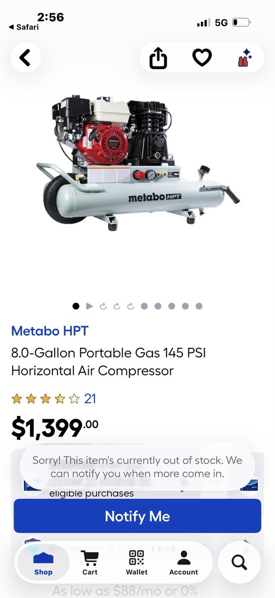 Metobo HPT 8 Gallon Gas air compressor