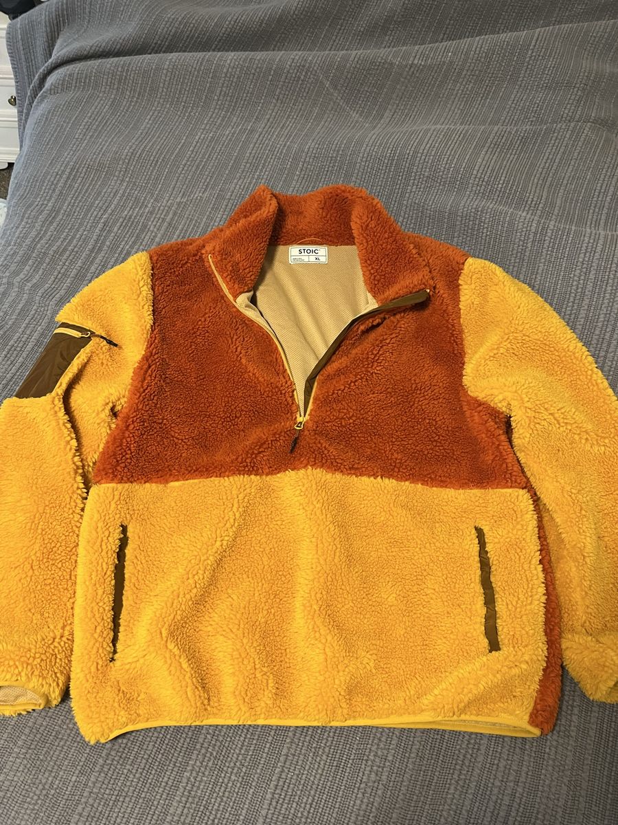 Stoic Men's XL Half-Zip Sherpa Fleece Pullover Jacket - Gold/Rust Colorblock