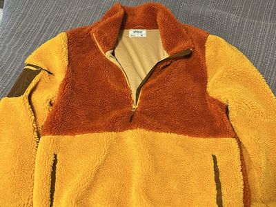Stoic Men's XL Half-Zip Sherpa Fleece Pullover Jacket - Gold/Rust Colorblock