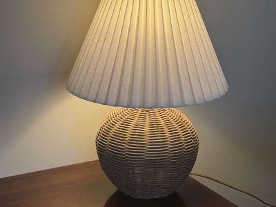 Woven Rattan Table Lamp with Fabric Pleated Shade