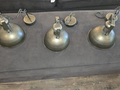 Set of 3 Vintage Industrial Style Metal Dome Pendant Lights - Aged Bronze Finish