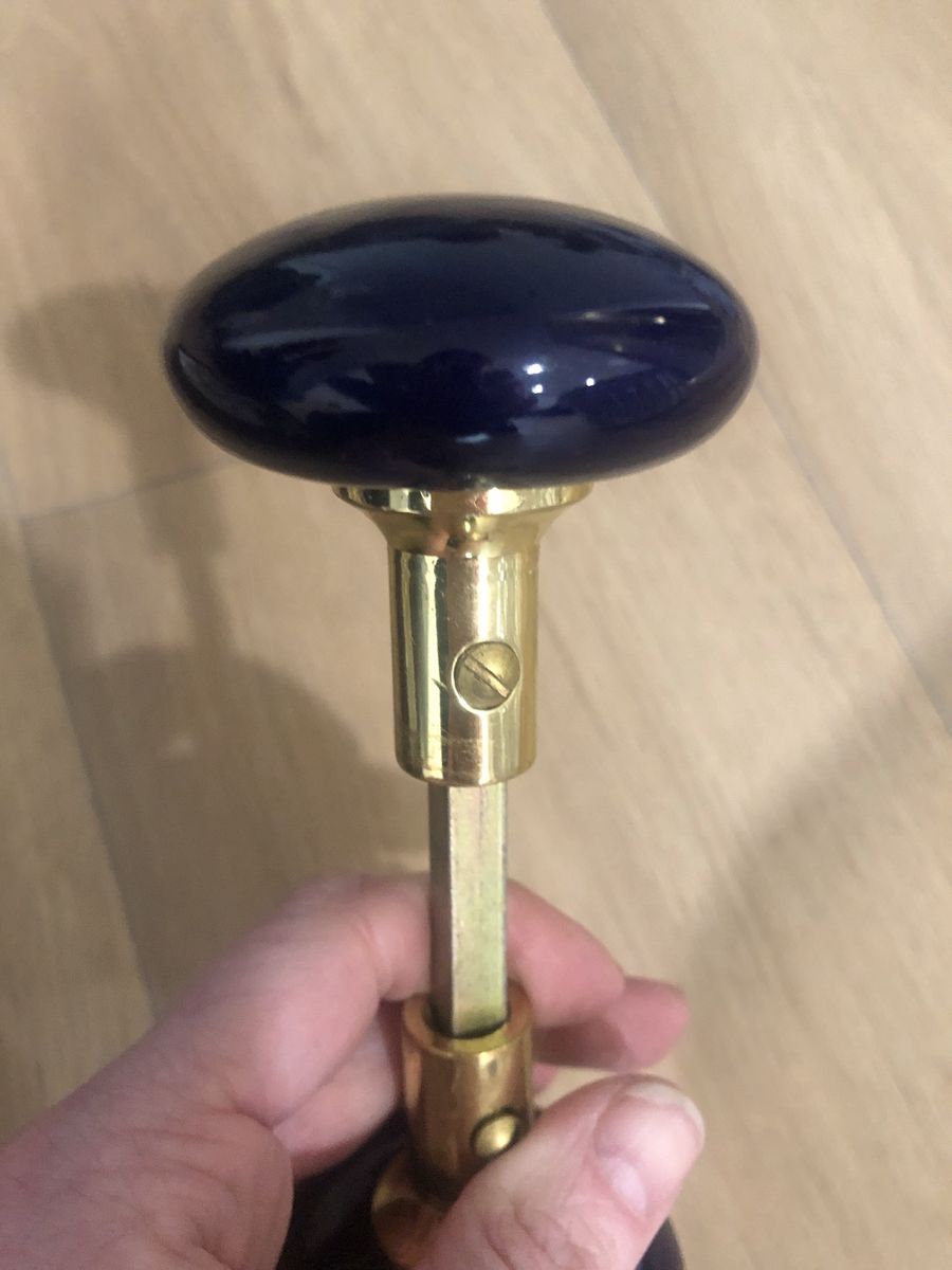 Vintage-Style Blue Ceramic & Brass Door Knobs - Pair for Interior Doors