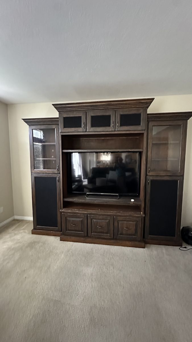 Dark Wood Entertainment Center TV Stand Wall Unit with Shelves and Storage. For a 55 inch tv