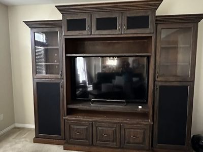 Dark Wood Entertainment Center TV Stand Wall Unit with Shelves and Storage. For a 55 inch tv
