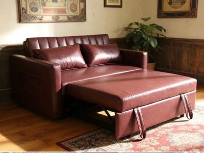 Brand new burgundy Faux Leather Convertible Sleeper Sofa Loveseat with Pull-Out Bed
