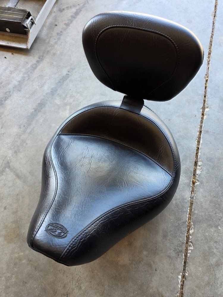 Mustang Motorcycle Seat with Driver Backrest for Sportster - Black Leather, Excellent Condition