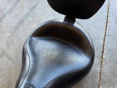 Mustang Motorcycle Seat with Driver Backrest for Sportster - Black Leather, Excellent Condition