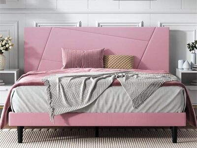 PINK Bed Frame with Velvet Headboard