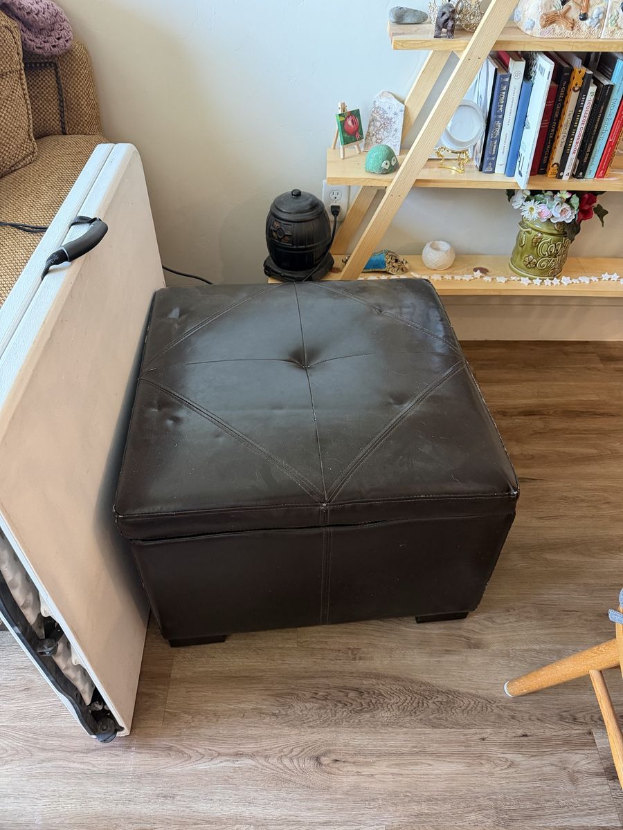 Used Brown Faux Leather Tufted Storage Ottoman