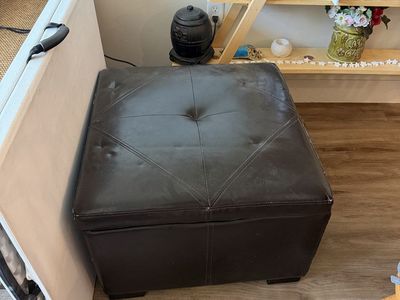 Used Brown Faux Leather Tufted Storage Ottoman