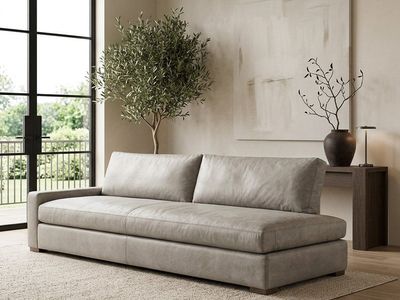10-Foot Restoration Hardware Leather Modular One-Arm Sofa / Couch / Luxe Daybed
