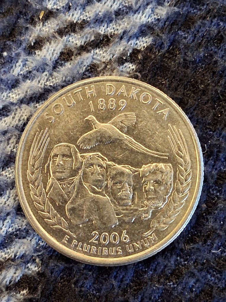 2006 South Dakota State Quarter - US Minted Coin, E Pluribus Unum, Mount Rushmore & Pheasant