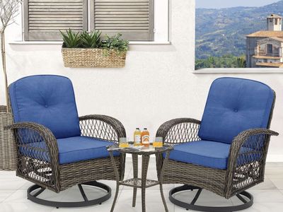 3 Pieces Rocking Swivel Patio Chairs – Blue