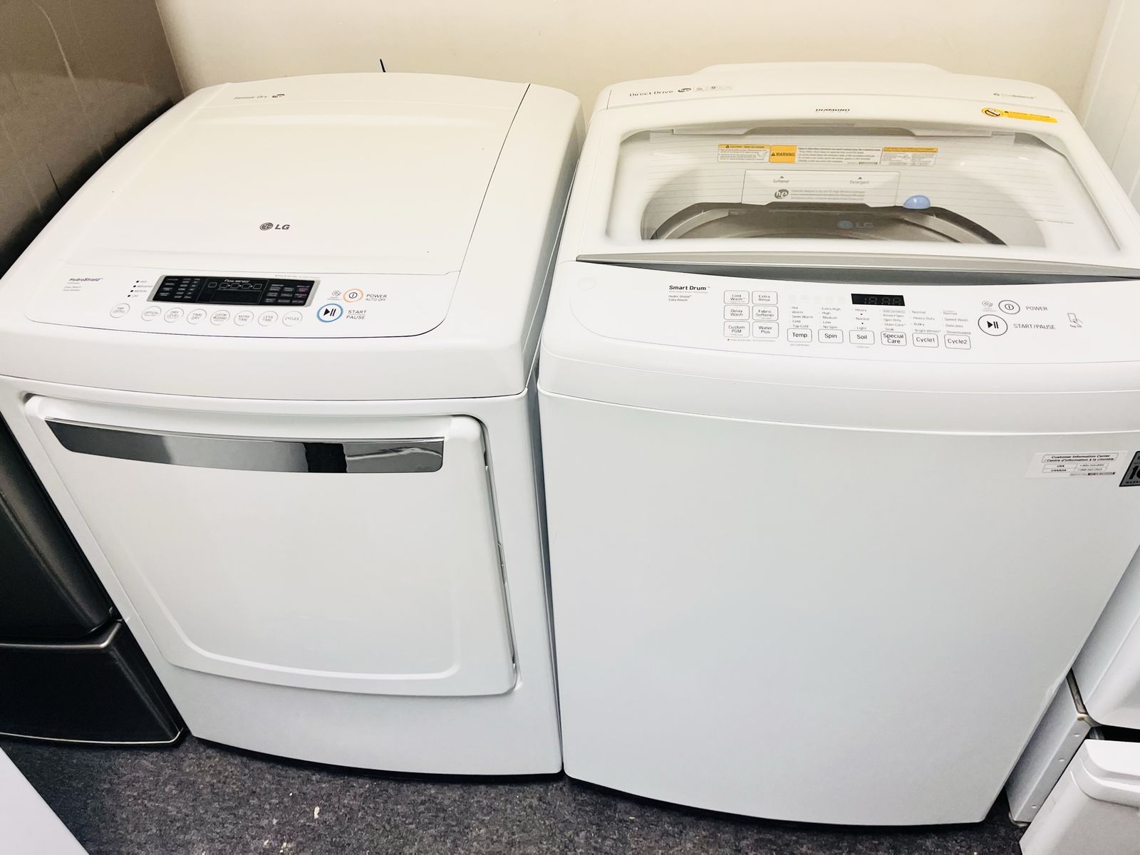 LG easy reach top load washer and dryer