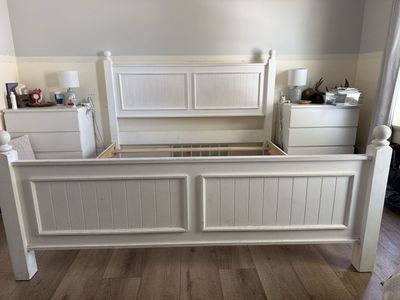 Solid Wood Farmhouse Beadboard King Size Bed Frame