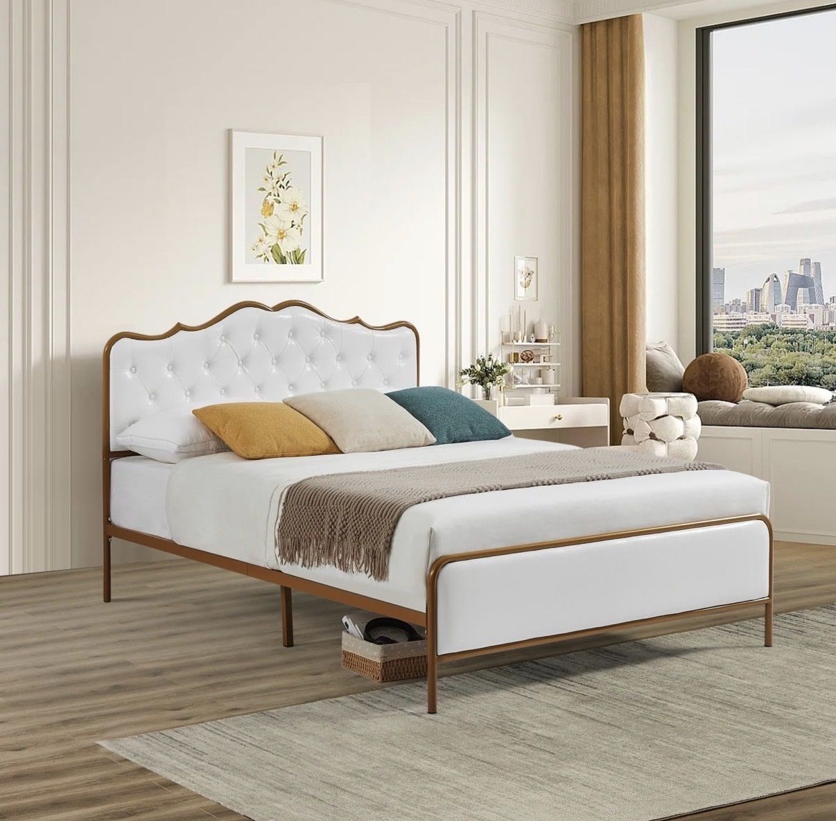 Brand New Queen Size Classic Buckle Backrest Platform Bed Frame