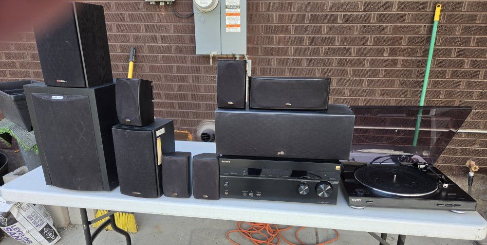 Sony STR-DN1070 Receiver & Polk Audio Speaker System w/ Turntable - 7.2 Home Theater
