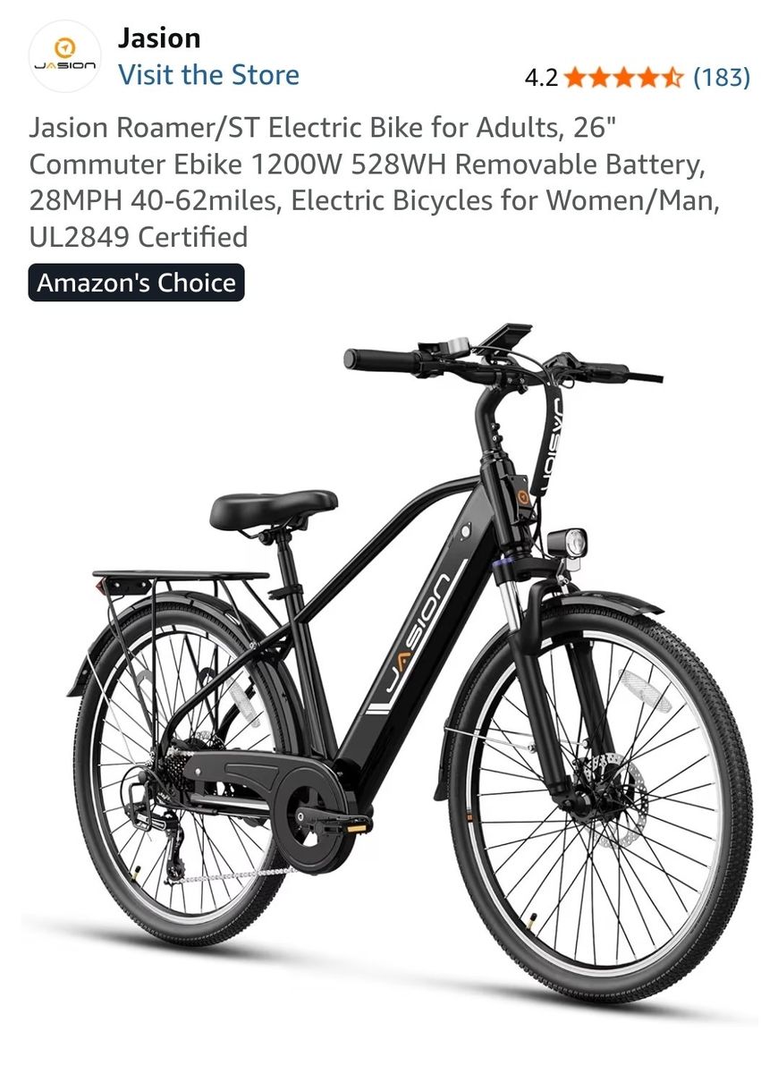 Jasion Roamer/ST Electric Bike for Adults, 26" Ebike 1200W  Removable Battery, 28MPH 40-62 Miles