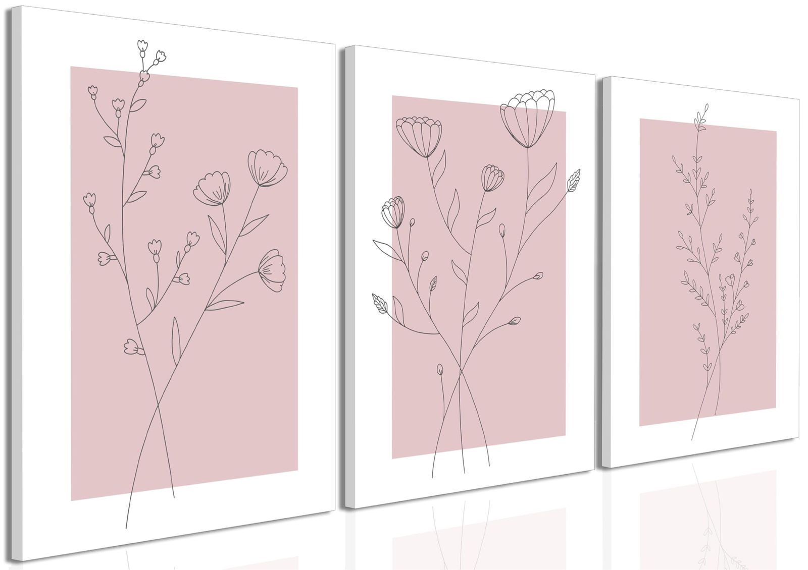 3-Piece Framed Canvas Wall Art Set Pink Minimalist Floral Prints (12x16 In)